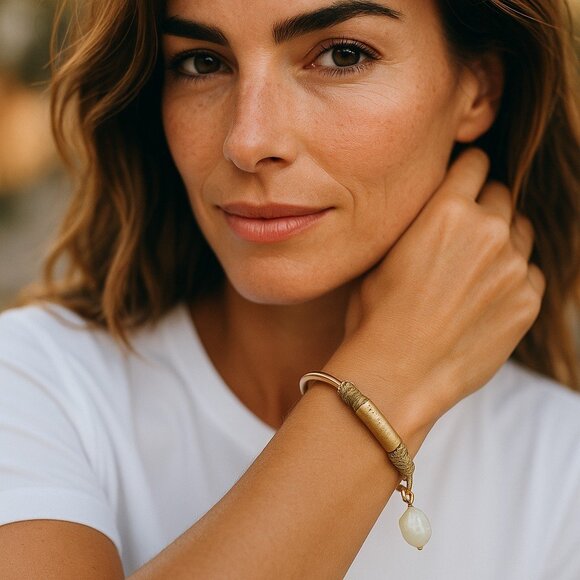 J. Jill Jewelry - J. Jill Charm Bracelet Stone Glass Bead Antique Gold Tone Braided Cord Hook NWT